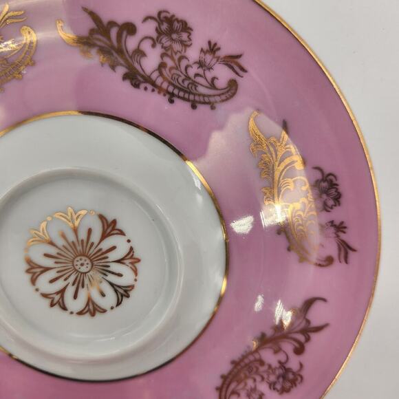 Royal Halsey Vintage Lusterware Pedestal Rose Tea Cup And Saucer Pink Gold‎ - Picture 4 of 9